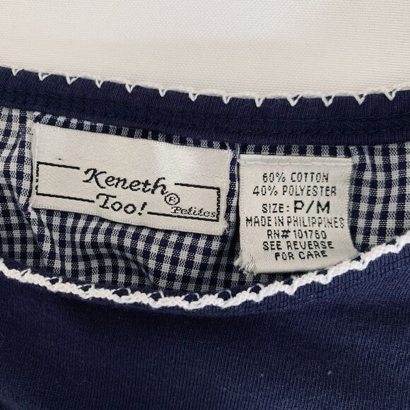 Vintage Sailboat Shirt Women M Petite Navy Blue Coastal Nautical Patriotic Tee - Picture 4 of 6